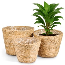 Ensemble de 3 paniers, jardinières et pots à plantes en jonc de mer tressés