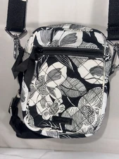 Vera Bradley Black White Root Grove RFID CONVERTIBLE crossbody or belt/waist bag