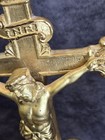 Ornate antique gold gilded metal sick call crucifix holy water candlestick USA — photo 7