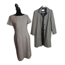 Vintage Marie Claire Paris Houndstooth Wool Dress and Long Coat Set Size XS