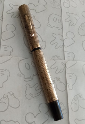 Waterman Ideal 375 9K Fountain Pen Dot and Barley Overlay 14CT W5 Nib Antique