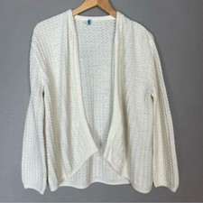 Vintage Cardigan Sweater White Cream Open Front Grandmacore Acrylic Retro Women