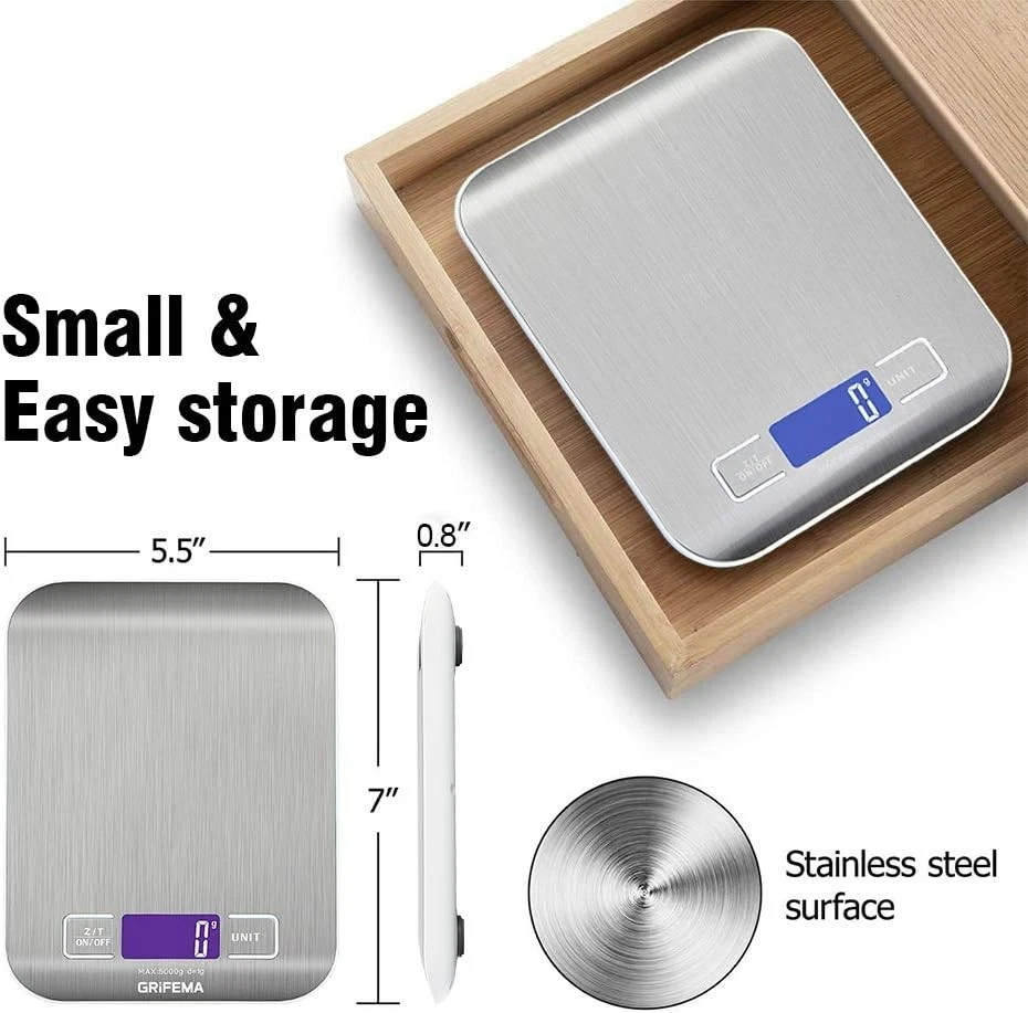 GRIFEMA GA2002 Bilancia da Cucina Smart Digitale con Funzione Tare,5kg/11 lbs Pr - Immagine 2 di 4