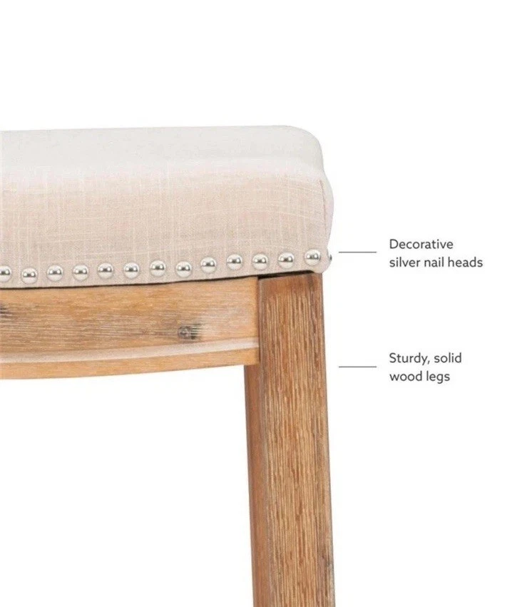 Linon Home Decor Counter Stool Natural Padded Seat Wood Frame in Rustic Brown - Image 2 of 4