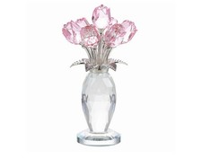 Crystal Pink Rose Flower Figurine with Vase, Handmade Romantic Rose Bouquet NEW