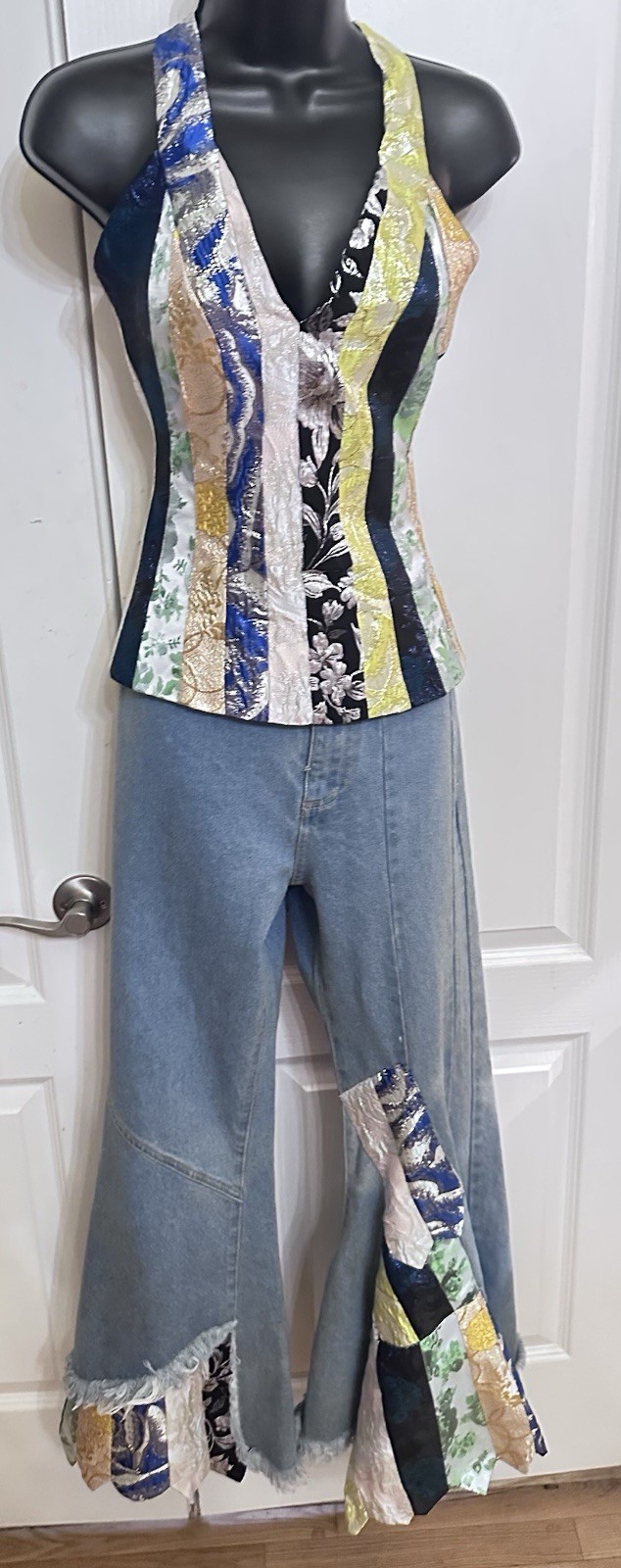 Upcycled two piece Colorful Patchwork brocade Den… - image 5