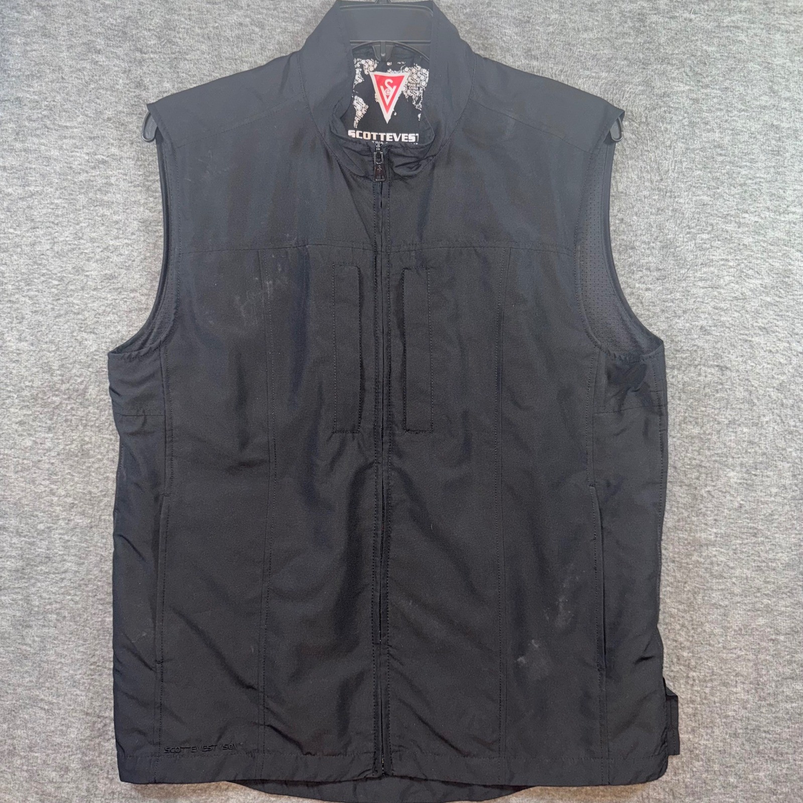 SCOTTEVEST Mens Black Vest Full Zip Travel Utility Pockets Lightweight Sz Large