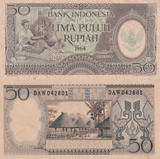 Indonesia 50 Rupiah 1964 P 96 AU FOXING