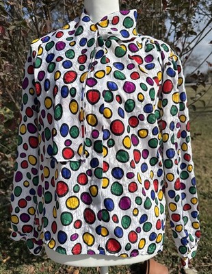 Vtg Notations Polka Dot  Scarf Neck Sexy Secretary Geek Ruffle Ballon Sleeves 8p