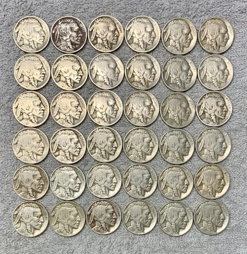 Old U.S. coins lot of 36 Buffalo Nickels mix From 1913 P type 1 - 1937 D - P/D/S
