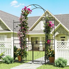 3 in 1 Metal Garden Arch with Planter Shelves and Gate