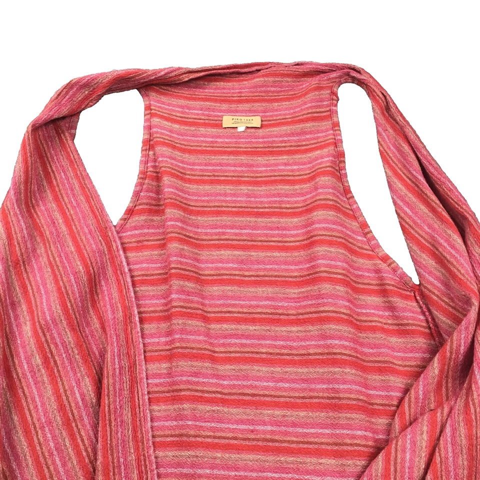 Cardigã feminino PIKO 1988 Anthropoligie tamanho P listra rosa frente aberta sem mangas - Imagem 2 de 4