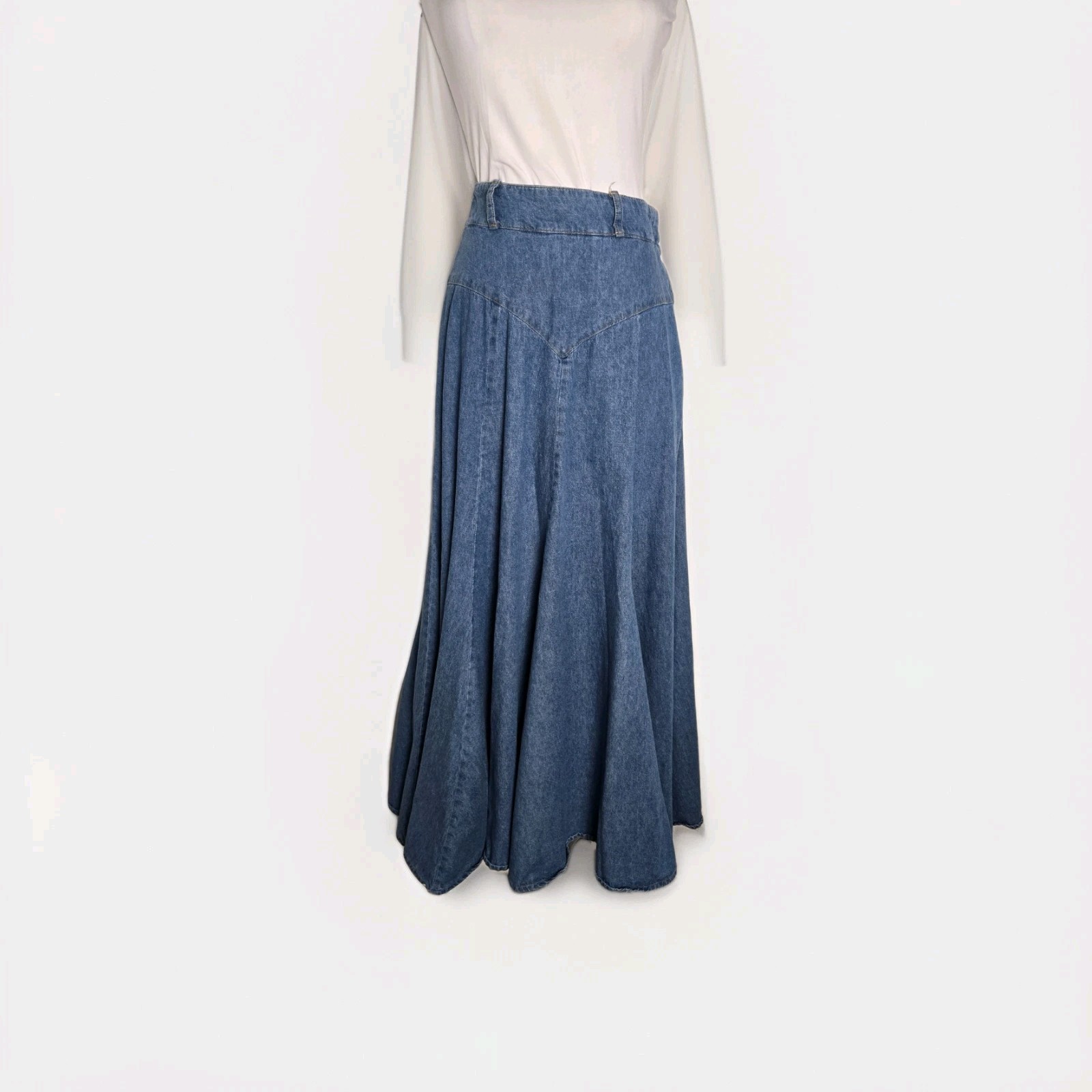 Vintage Blue Denim Western Prairie Maxi Skirt by Sherry Holt Size S