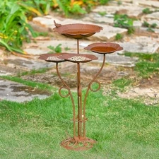 28" H Birdbath Bird Feeder Combo for Outdoors - 4 Tiered Bird Bath Feeder Rusty