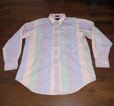 Vintage Chaps Ralph Lauren Shirt Mens 16.5 34/35 Pastel Striped Button Front