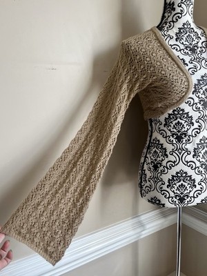 Vintage Y2K Windsor Crochet Bolero Large Tan Knit Shrug Cropped Cardigan