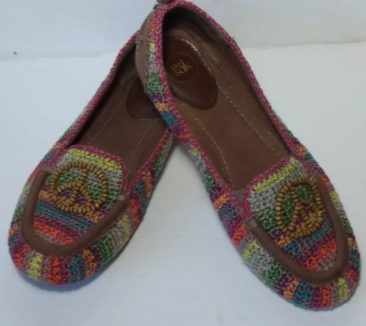 The Sak Crochet Peace Sign Multi Color Shoes Size 6.5M Slip On
