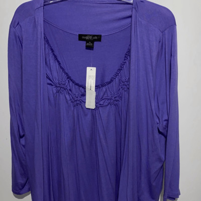 August Silk Women's Violet Blossom 3/4 Sleeve Layer Blouse Size XL NWT