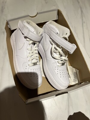 NEW Nike Air Force 1 Mid Triple White Leather Sneakers