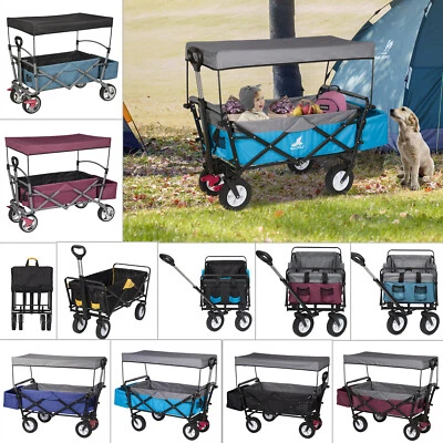 Faltbar Bollerwagen Gartenkarre Transportwagen Handwagen Dach Kinder 80 kg #1821