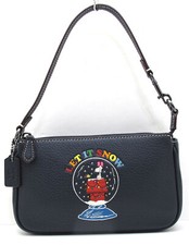 NEW COACH x Snoopy Peanut LE Nolita 19 Leather Top Handle/Wristlet Midnight Navy