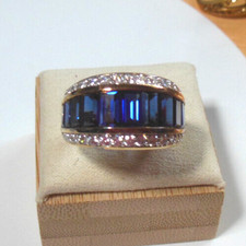 Designer Gold Vermeil 925 Silver Sapphire  Clear Stones Cocktail Ring Size 8