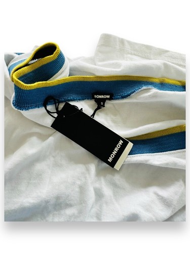 Monrow Tennis Tank Women's Small V-Neck White Trim Blue Yellow Relaxed Top $88 - Picture 8 of 13