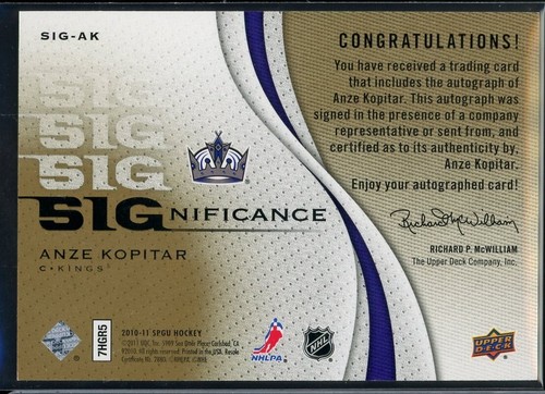 2010-11 SP Game Used SIGnificance #SIGAK Anze Kopitar 10/50 - Picture 2 of 2