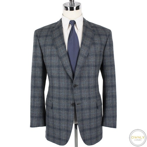 NWT $4975 Brioni Grey Emerald Wool Cashmere Plaid Flannel 2Btn Jacket 44R