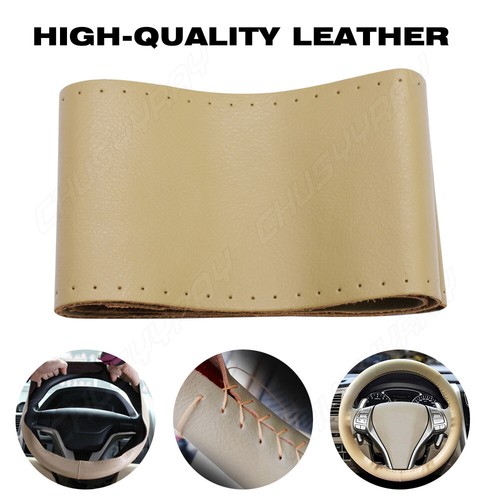 For Ford Explorer Car Steering Wheel Cover Genuine Leather DIY With Needle Beige - Picture 4 of 12