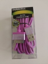 Duracell Sync  Charge 30-Pin USB Cable, 10' 10 foot long fabric cord -Violet NW