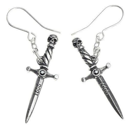 Alchemy Gothic Hand of Macbeth Dagger Earrings Dangling Surg Steel Hooks E378 - Bild 1 von 5