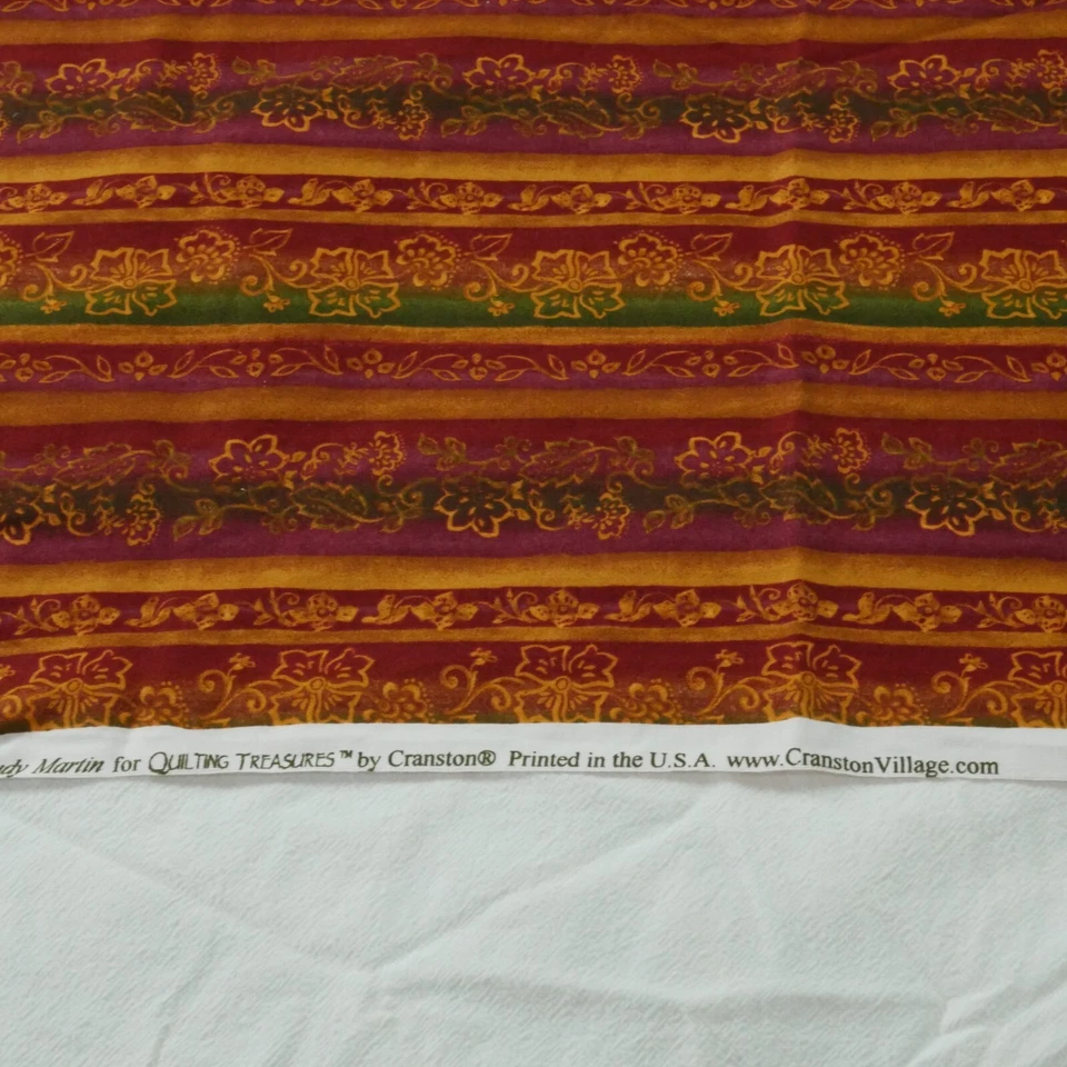 50" x 44 Judy Martin Quilting Treasures Stripe Fabric Floral Traditional Elegant - Image 3 of 4
