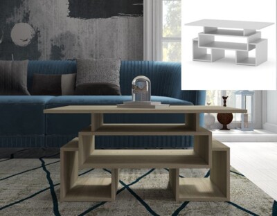 Couchtisch Tandem Beistell-Wohnzimmertisch Würfel 100x58 Tisch Weiß Eiche Sonoma