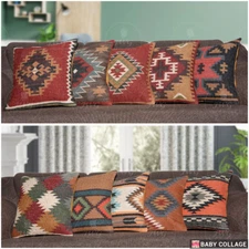 5 Set Jute Vintage Kilim Pillow Cover, Home Décor Handwoven Turkish Pillowcases