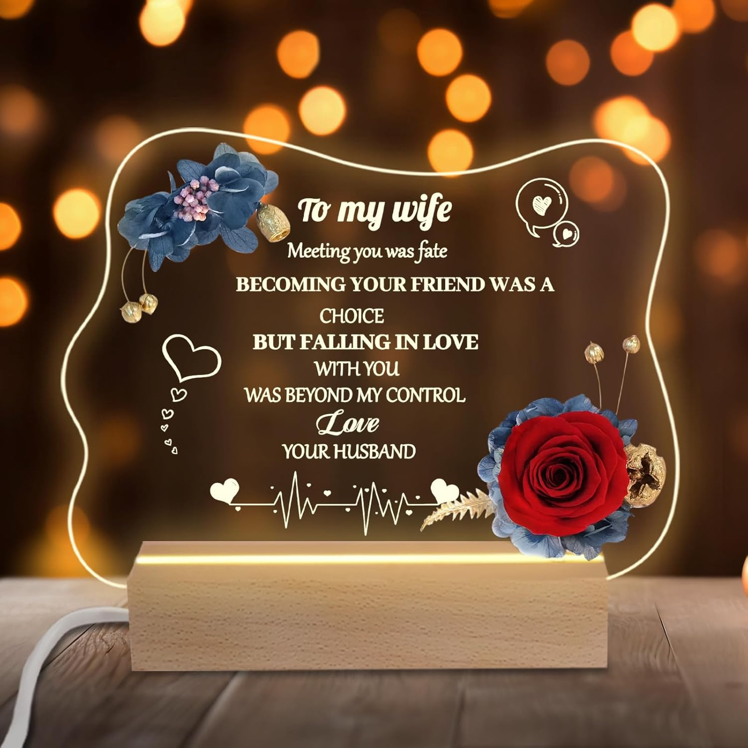 Valentines Day Gifts for Her, Handmade Preserved Flowers Rose Romantic Night Lig