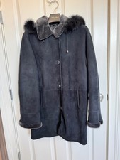 Real Sheepskin Shearling Women's Suede Coat Black Size M Medium From Macy's Hood