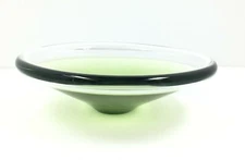 Vintage Handmade Blown Glass Bowl Heavy Mid Century Modern MCM Round Green