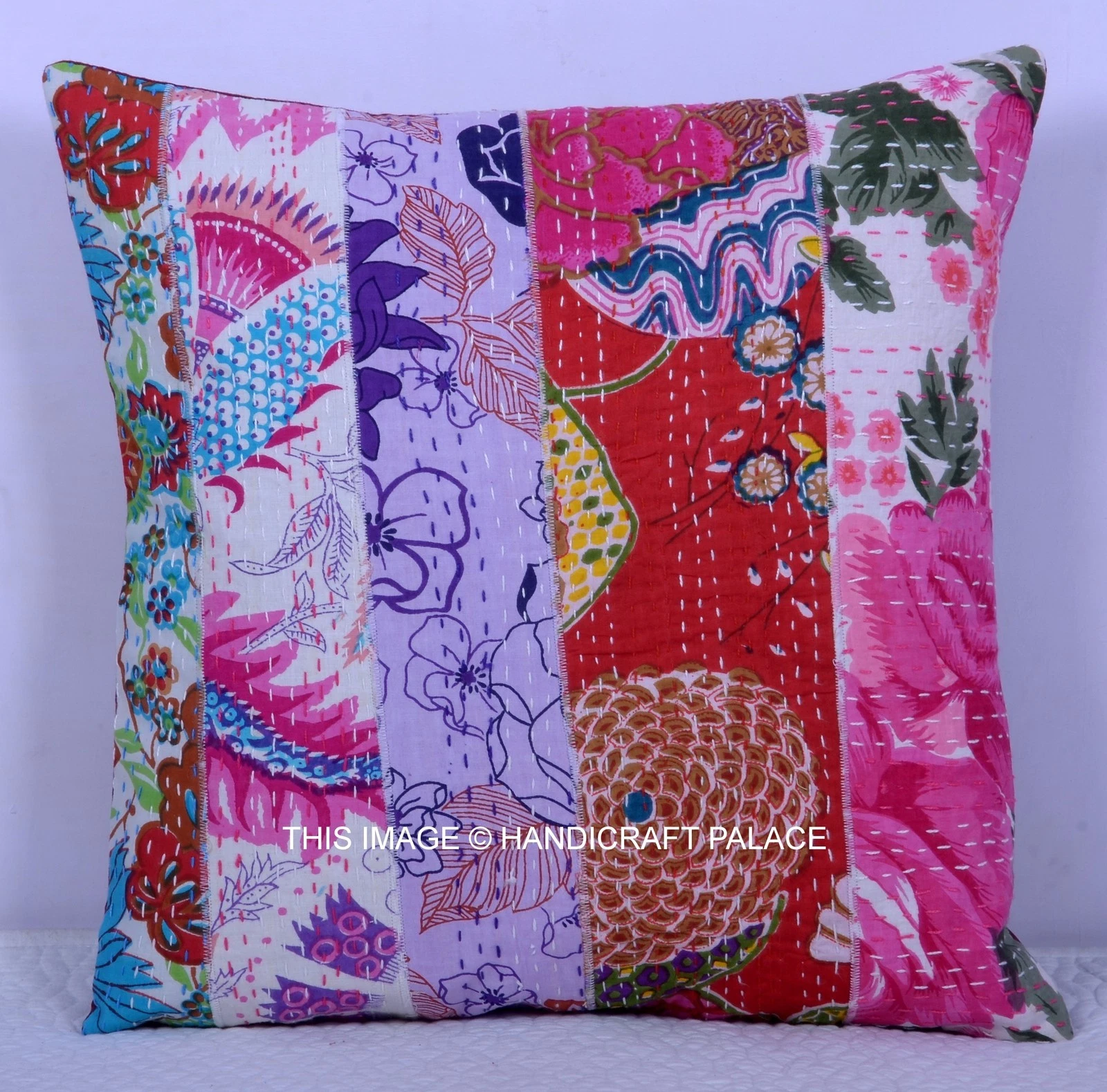 16" Indien One Zipper Closure Throw Decor Kantha Patchwork Cushion Pillow Cover