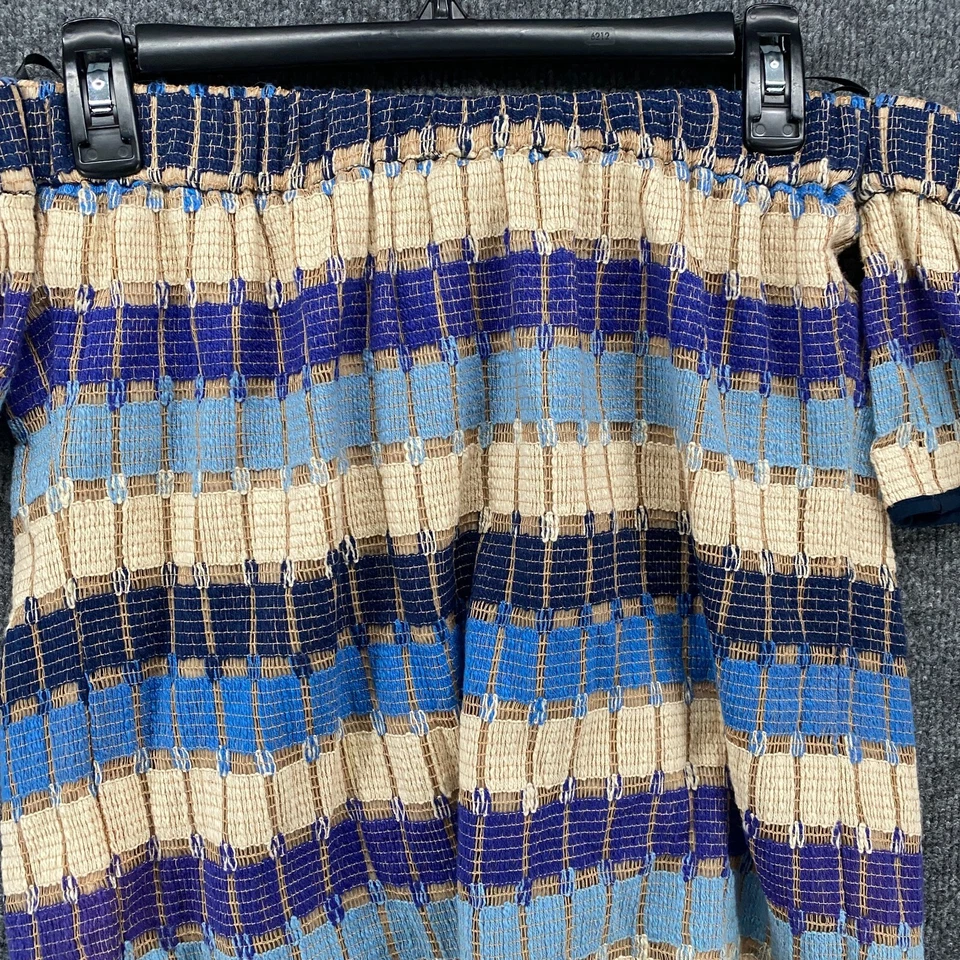 Blusa Top Milly Mujer S Azul Rayas Fuera del Hombro Cottagecore Campesina Boho Foto 2 de 4