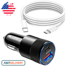 38W Fast Car Adapter USB Type-C Charging Block Cable For iPhone 17 16 15/Samsung