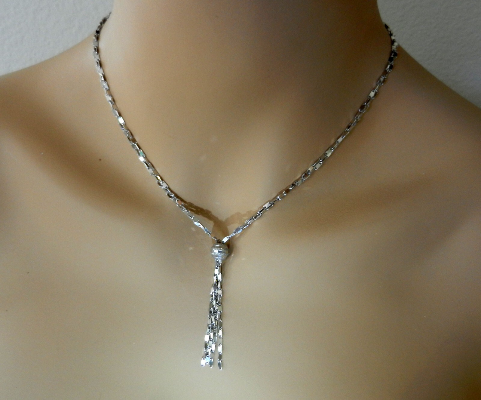 Solid 14k White Gold Two String Fancy Chain Neckl… - image 4