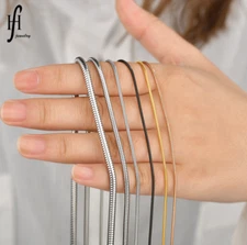 Stainless Steel Silver Gold Black Round Snake Chain Necklace Women Men 16-30''