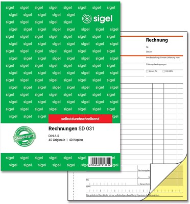 SIGEL SD031 Rechnungen A5 2x40 Blatt selbstdurchschreibend Rechnungsblock