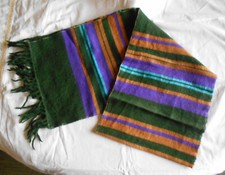 Echarpe a franges - homme ou femme, laine melangee, raye vert bleu violet marron