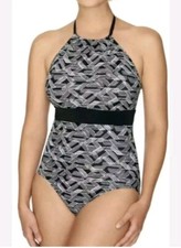 Time and True Black White High Neck One Piece Swimsuit Sz XLarge NWT
