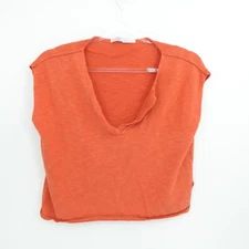 Free People Beach Sweater Womens XS Orange Linen Blend Sleeveless V Neck Boxy