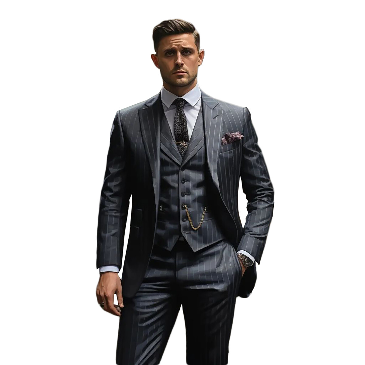 Striped Men Suits Regular Fit Coat Vest Pants Blazer Business Wedding Checked image 2