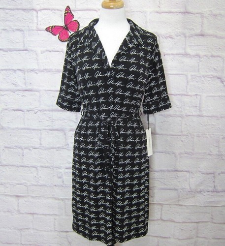 Calvin Klein Black All Over Logo Print Jersey Knit Dress Size 10 New!