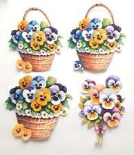 3D UPick Multi-Colored Pansies Wicker Basket Scrapbook Card Embellishment 3949